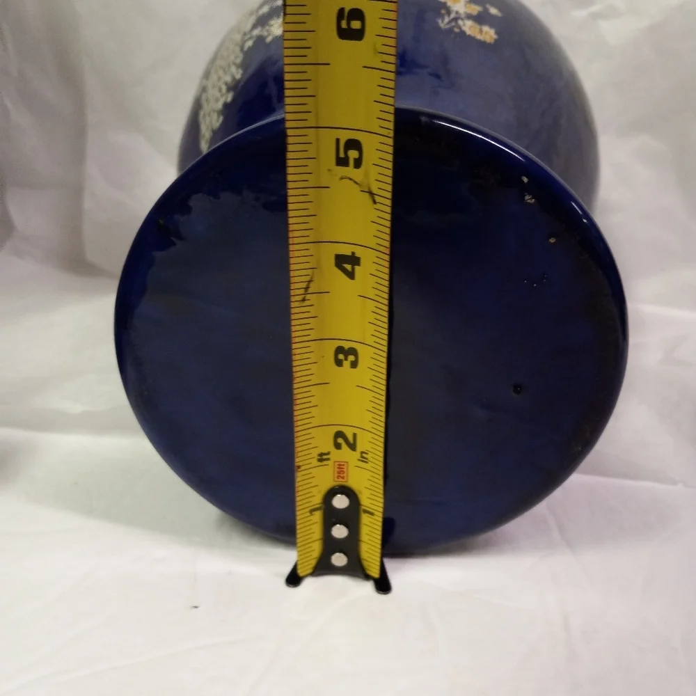 VINTAGE Satsuma Large Cobalt Blue Asian Vase  Peacock Floral